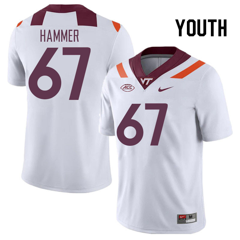 Youth #67 Hannes Hammer Virginia Tech Hokies College Football Jerseys Stitched Sale-White
